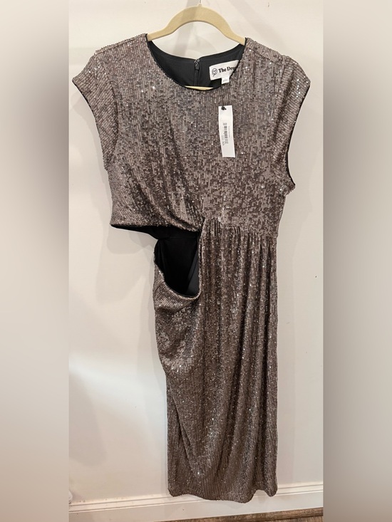 The Drop Dresses & Skirts - The Drop Silver Sequined Midi Evening Dress with Cutout Large